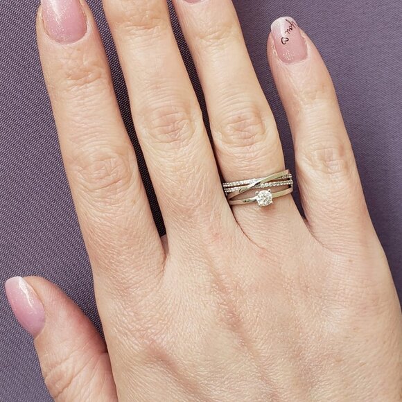 14K White Gold Ring Delicate Ring Wedding & Engagement Luxury Ring, Gift For Her - Picture 3 of 4